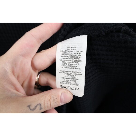 Armani Exchange Mens Large Spell Out Leather Trim Thermal Waffle Knit Hoodie - Picture 10 of 13